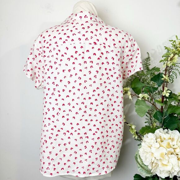 A.P.C. Marina Floral Print Linen Shirt | Size 38 (US 6) | Off-White with Red Flo - Picture 7 of 11